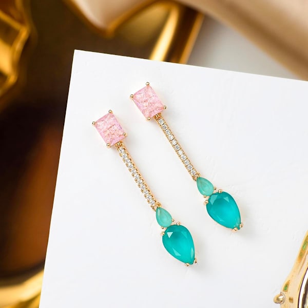 Krystall Tåredråpe Hengeløkker Ørepynt for Kvinner Rhinestone Kubisk Zirkonia Fødselsstein Rosa Blå Lysekrone Ørepynt for M