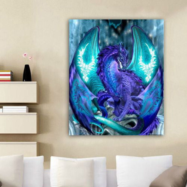 (30x40cm) Blå Drage 5D Fuld Diamant Maleri Broderi Cro