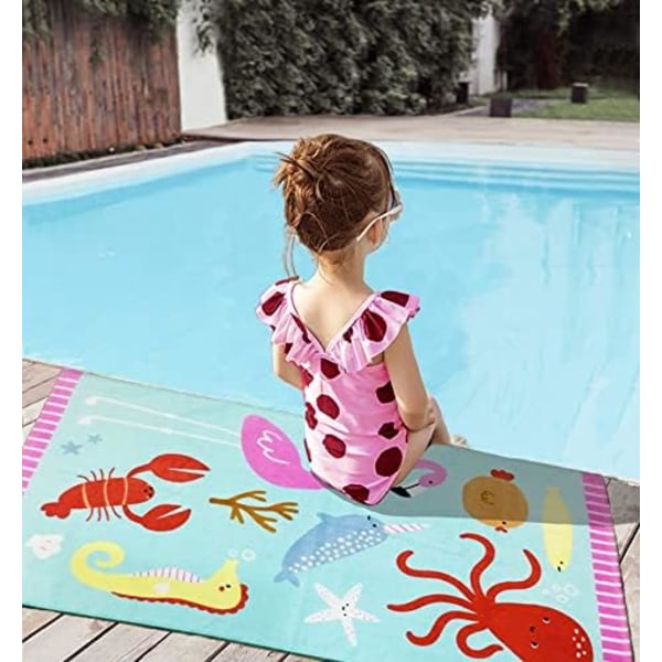 Strandhandduk för barn 75x150cm för simning, bad, resor, camping och picknick, Flamingo Hummer Bläckfisk