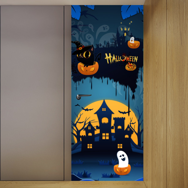 3D Halloween Ghost Castle Dørklistremerker, 30 x 79 tommer Ghost Castle Realistisk Dørtapet Klistremerke