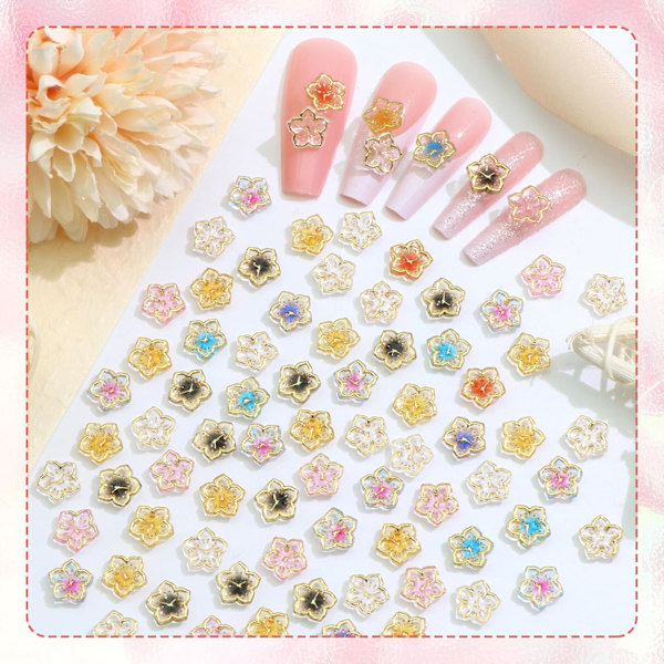 90 st Blom-Nagelberlocker Färgglada Akryl-Blomberlocker för Naglar Söta 3D-Blomster Nagelkonst Rhinestones Sommarstil Nagel
