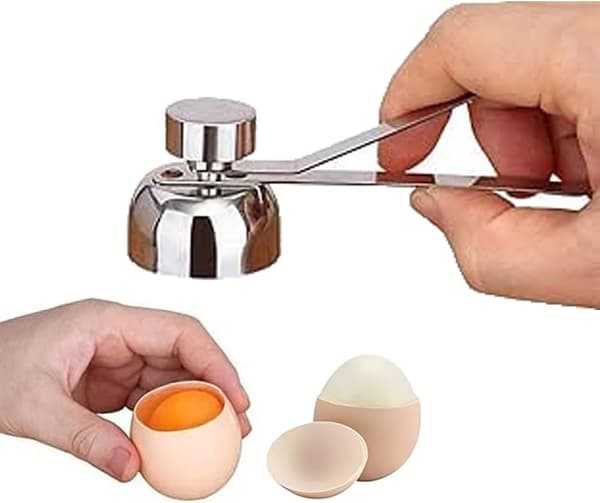 Eggeskallåpner i rustfritt stål, manuell eggkutter, eggeskallkutter, eggplukker, lett å bruke, eggåpner, eggknekker, kokt eggkutter, eggkutter