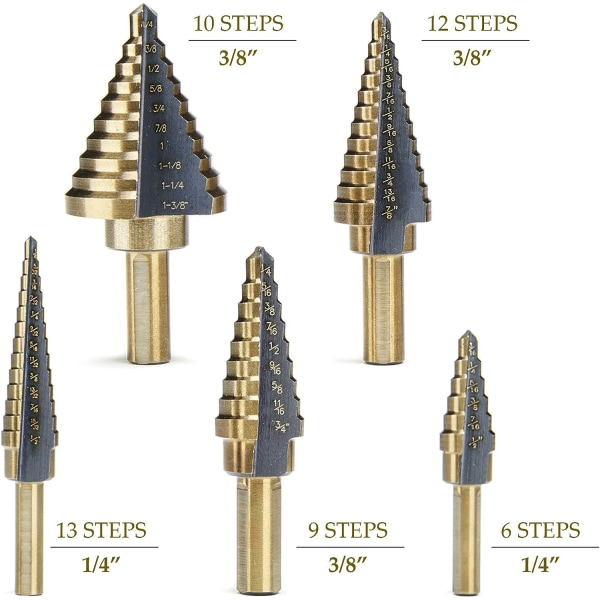 Trin Drill Bits, 5 stk. Titanium Trin Drill Bits, 50 Si