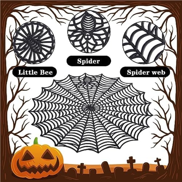 6 stk Halloween Spindelvæv Bordmåtter - 38cm Varmeisolerende Halloween Bordmåtter Spindelvæv Bordmåtter - Udhulede Spindelvæv