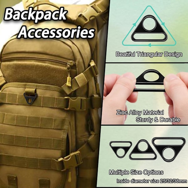 (Svart) 12-pack 2,5 cm Triangel D-ringar, Metall Triangelspännen för Hundbricka, Justerare Plånboksrem, Paracord Nyckelring Snodd, Väskbeslag, Nyckelring