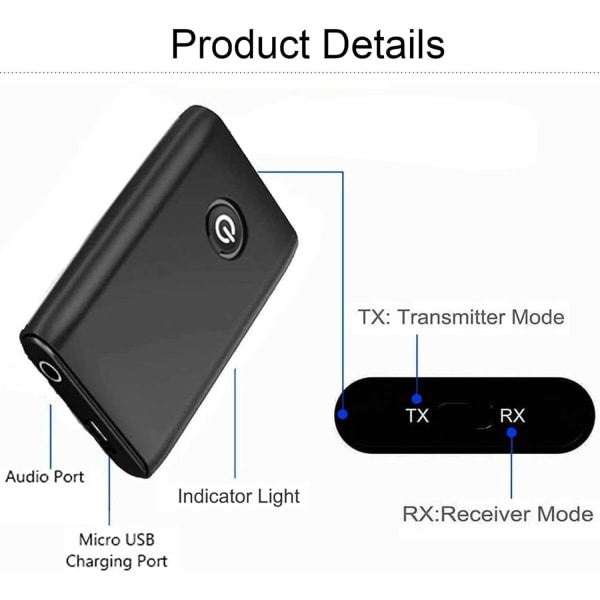 Bluetooth 5.0 -lähetin, 2-in-1 langaton 3,5 mm:n sovitin, vastaanotin