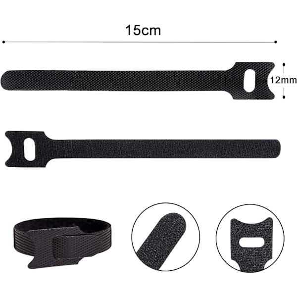 Kabelbinder [100 stk], Kabelstropper, Gjenbrukbare Kabelbinder, Kabelti black