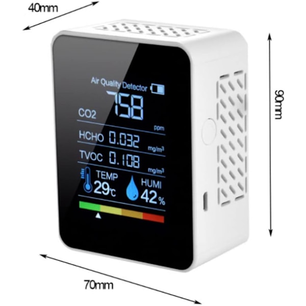 Hiilidioksididetektori 5 in 1 Sisäilmanlaadunilmaisin CO2 Digitaalinen mittari TVOC HCHO Lämpötila H