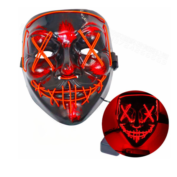 LED-skräckmask, Halloween-mask, rensning med 3x ljuseffekter, styrbar, för karnevalfestkostym