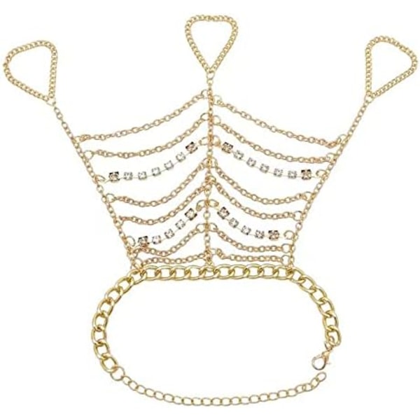 Vintage Brudes Crystal Slave Armbånd Multi-layered Rhinestone Slave Armbånd Skinnende Tennis Kæde Armbånd Finger Ring Be