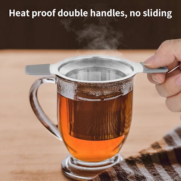 Te-infusionssi, rustfrit stål, løsbladste-si med varmebestandige dobbelthåndtag, ekstra fine maskebold-infusionssi, diffuserholder