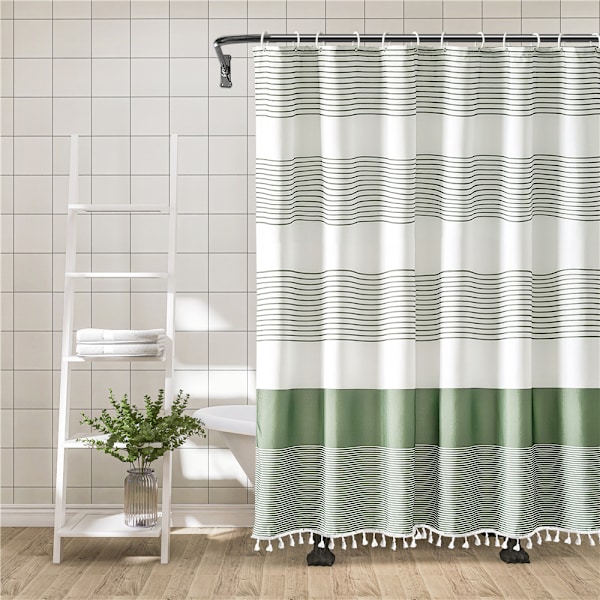 Bohemegrøn bruseforhæng med frynser, perfekt til badeværelset 92cm wide * 183cm high