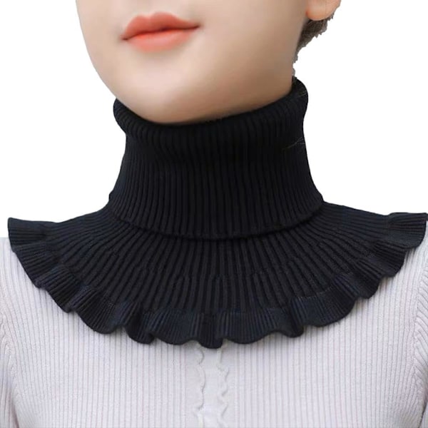 Womens Turtleneck Ribbed Knitted False Collar Ruffles Wrap Solid Scarf Winter Warm Scarf Elastic Neck Sleeve