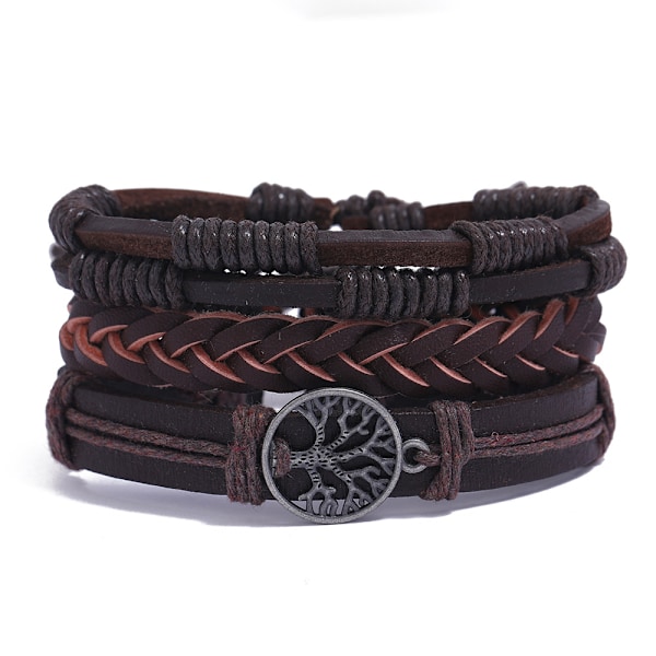 Äkta Läder Livets Träd Armband Män Kvinnor, Tigeröga N