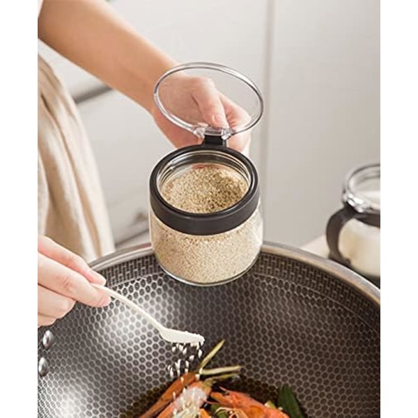 Glasburkar för kryddor, 12oz/350 ml Kryddburk med lock, skedar och bricka, Klar glasburk