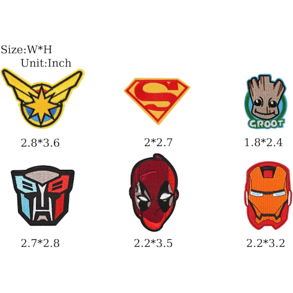 20 st Superhero-lappar att sy eller stryka på för jeans, jackor, kläder, byxor, klänningar, skor, hattar, handväskor, ryggsäckar