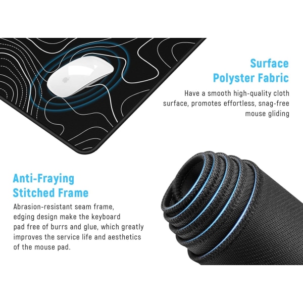 XXL-kokoinen suuri pelihiirimatto (musta topografinen, tyyli 9)