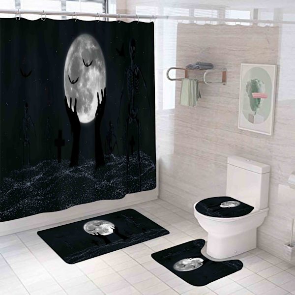 Halloween Holding The Moon Bruseforhæng Sæt, Generisk 71 tommer x 71 tommer Halloween Badeværelse Indretning S