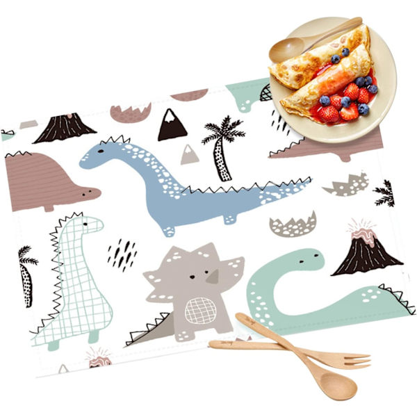 4 stk. Barnas Placemat Enkle å rengjøre, Barnas Bordmatte Litt Vanntette, Søte Tegneserie Dinosaur Bordmatte Vaskbare 13,8×9,8