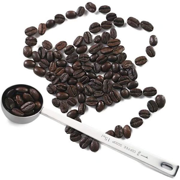 Sett med 3 rustfrie stålskjeer for måling av kaffe, 1 spiseskje