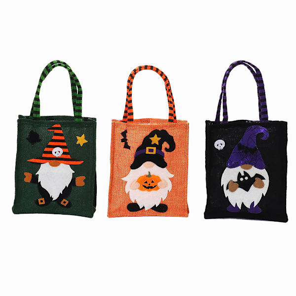 3 Halloween-prydnader tecknad pumpa säckväv tote väska, spökfest