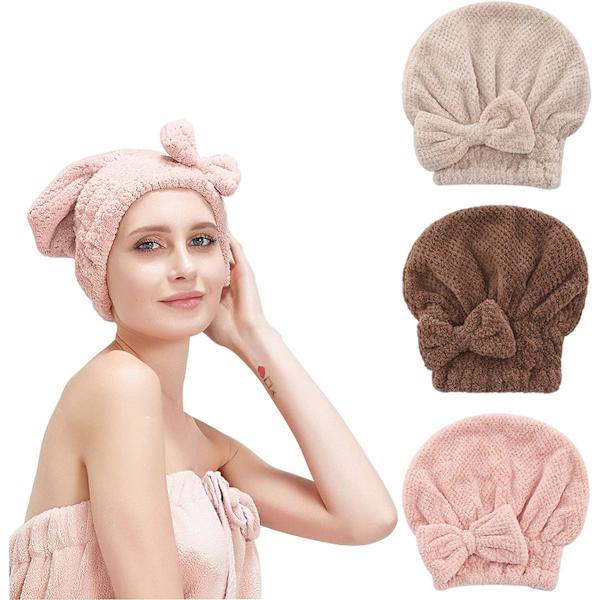 (Brun/Khaki/Rosa) 3-pack superabsorberande snabb torkande mössa, Cor