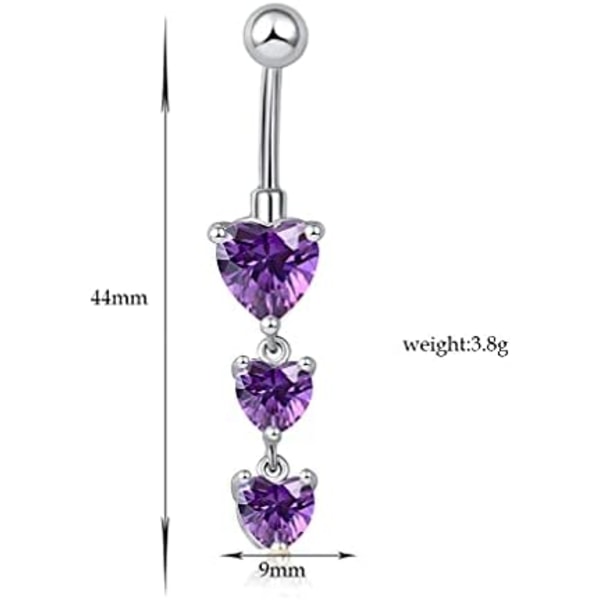 9x44mm Navle Ring med Hjerteformet Cubic Zirconia Vedhæng til Kvinder - Krops Piercing Smykker
