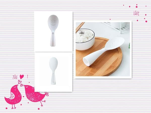 Ris Paddel Verktyg, Non-Stick Ris Sked, Stående Ris Spatel med Smiley Ansikte (2 Pack/vit)