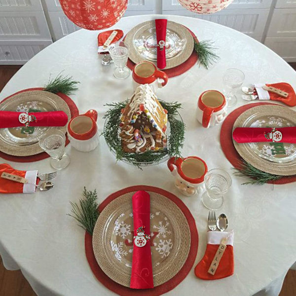 Sæt med 6 Julemandsservietringe, Servietspænder, Servietringholder til Jul, Thanksgiving, Middagsfestbord