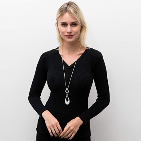 41-50cm Lange Halskjeder for Kvinner Vanndråpe Vedheng Strikket Lagdelt Y Statement Bohemian Sølvkjede Halskjede
