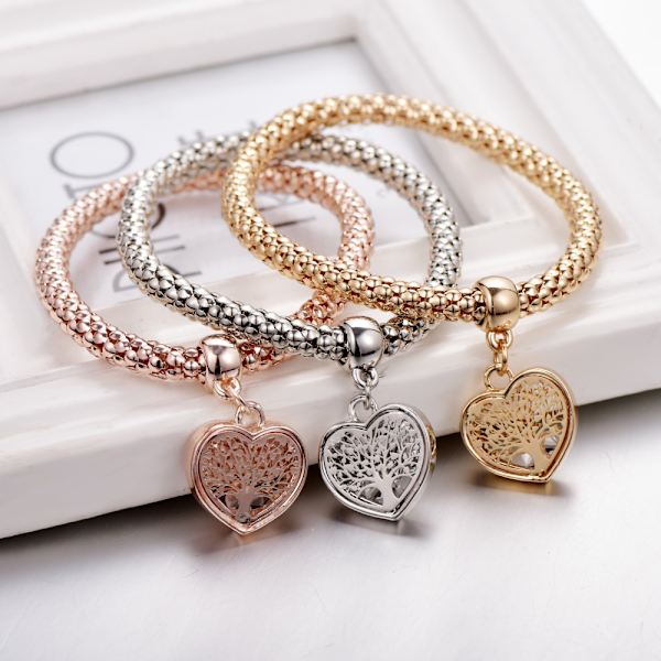 3 st. Popcornkedja armband i guld/silver/roséguld - \"Tree of