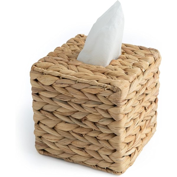 Servetthållare i rotting - Kvadratisk servetthållare - Wicker Tissues Cube Box Cover - Boho Decorativ