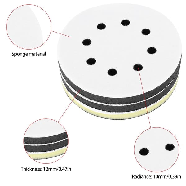 Stycken skumslipdyna, 125 mm slipdyna, slipdyna, slipsvamp, 8 hål