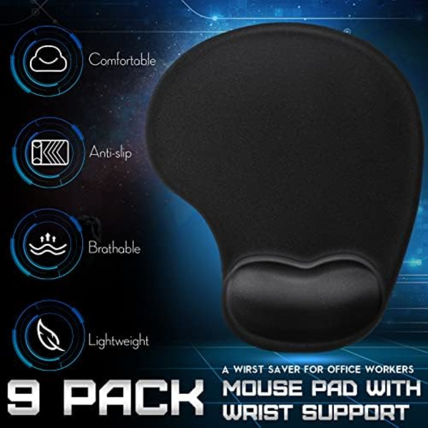 9-pack Ergonomiskt Musmatta med Gel-handledsstöd, Minnesskum Musmatta, Halksäker PU-bas, Smärtlindring för Mus