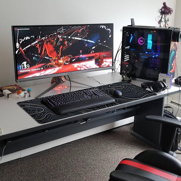 1 st Gaming Musmatta Stor 31,5 x 11,8 tum Topografisk Tangentbord Musmatta för Halksäker Bas och Sydd Kant, Utökad