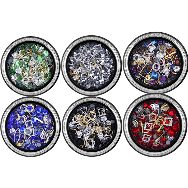6 Stora Blandade Glittrande Nagelkonst Strass Stenar Diamanter Kristaller Fjärilspärlor Konstgjorda Pärlor Guld Silver Nagel Dubbar G