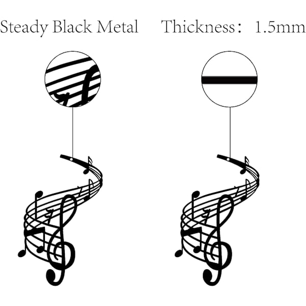Metallväggkonst Musikalisk Not Dekor Notationskonst Diskantklav Svart Hängande Skulptur för Jul Hal