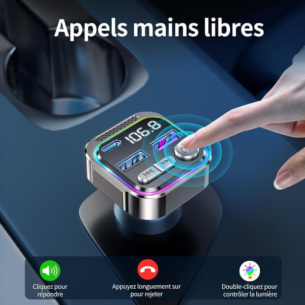 Bluetooth FM-sender for bil, radiosender med sigarettennerplugg, USB C QC PD 36W adapter, Bluetooth bilradio