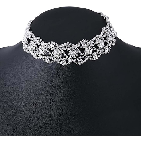 Glitrende Krystall Choker Halskjede - Sølv Rhinestone Choker Halskjede - Justerbar for Kvinner og Jenter