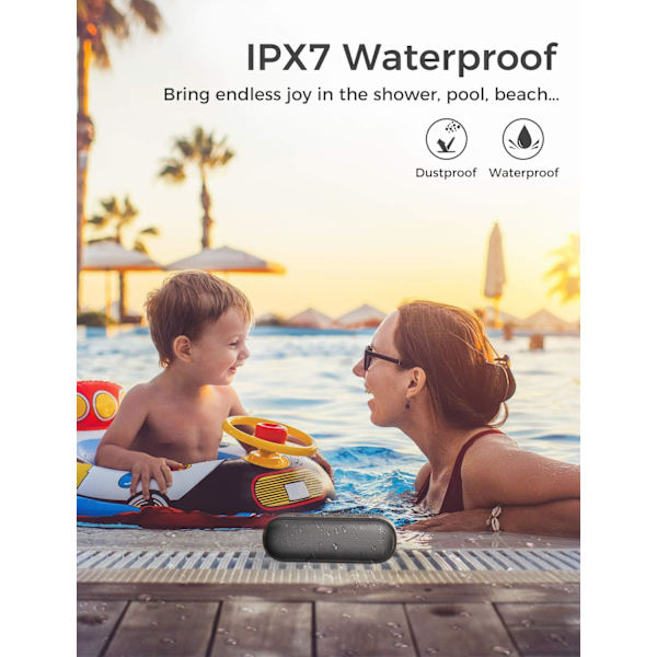 Bærbar Bluetooth-høyttaler, IPX7 vanntett utendørs Bluetooth-høyttaler med 14W kraftig bass, 20 timer spilletid, TWS-paring, mikrofon, for strand, bassforsterkning, stereo, svart