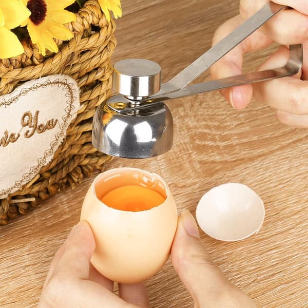 Eggeskallåpner i rustfritt stål, manuell eggkutter, eggeskallkutter, eggplukker, lett å bruke, eggåpner, eggknekker, kokt eggkutter, eggkutter