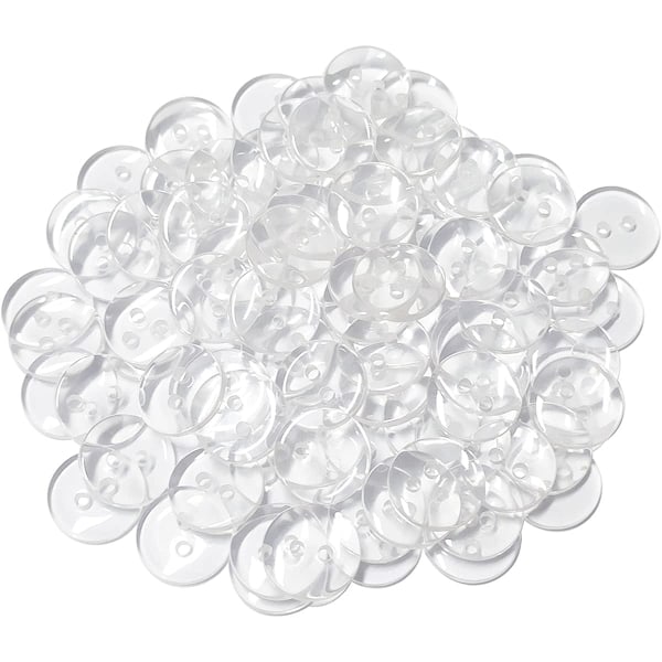 100 stk. Knapper 2 Hull, Gjennomsiktige Resin Knapper for Søm og DIY Håndverk (1/2 Tomme)