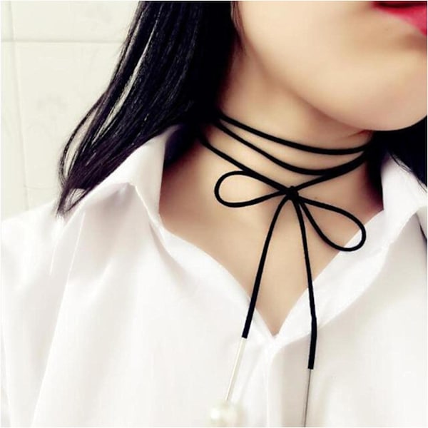 Boho Black Wrap Velvet Choker Necklace Long Leather Tofs Neckla