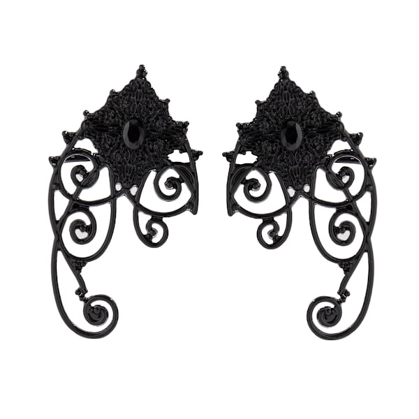 Elf Øremanchetter Ørepynt Gothic Svart Strass Elven Fairy Øremanchetter Punk Filigran Wrap Brusk Klatrer Stud Ørepynt