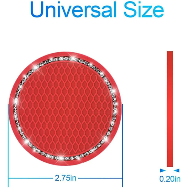(Röd) 7 cm Diameter, Bilmuggshållare Underlägg med Kristallstrass, Universal Silikon Bilunderlägg, Passar De Flesta Bilinteriörer