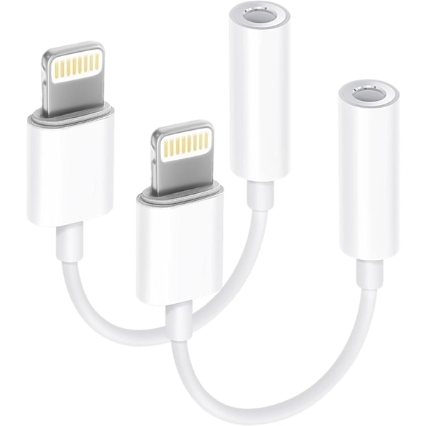 2-pack Lightning till 3,5 mm hörlursuttag Adapter för iPhone, iPhone Aux Adapter Konverterare Dongel Ljudkabel Kompatibel