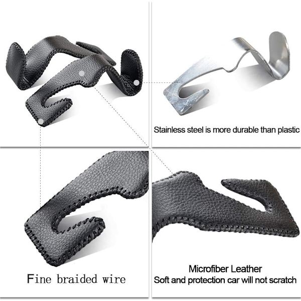 Bilkroker Universelle Bil Kjøretøy Baksete Hodegavl Henger Holder Krok Mikrofiber Lær & Rustfritt Stål for Veske Pung