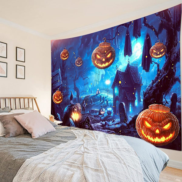Halloween-seinävaate, kauhu, kurpitsalyhty, yö, aavemainen viidakko, metsästetty talo