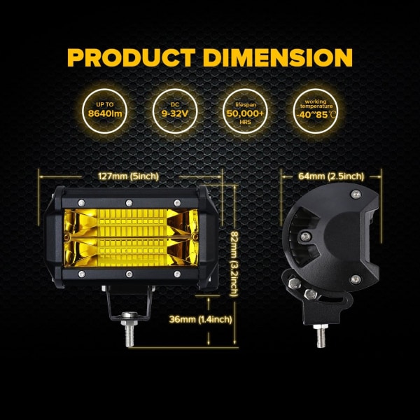 2 ST LED Ljusstång Vattentät 5 tum 72W 24 Led Flood Beam O