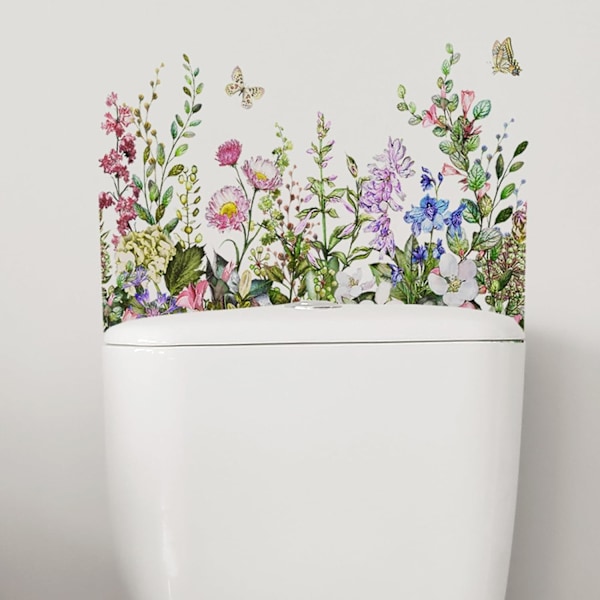 Gröna Växtblad Blommor Toalettstickers Självhäftande Badrumsväggdekal Grön Bladfloral Toalettlock Dekaler DIY R